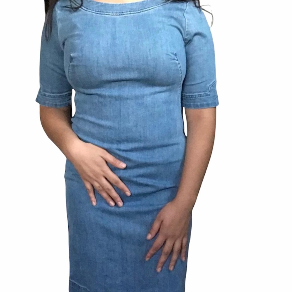 BLUE DENIM MID SLEEVE DRESS